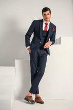 Navy Blue Elegant Coat Pant &  Waistcoat For Men's