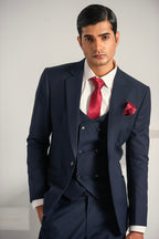 Navy Blue Elegant Coat Pant &  Waistcoat For Men's