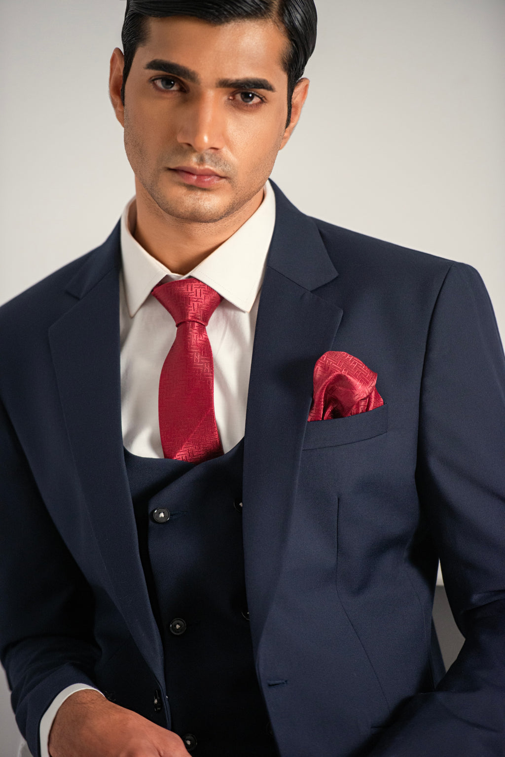 Navy Blue Elegant Coat Pant &  Waistcoat For Men's