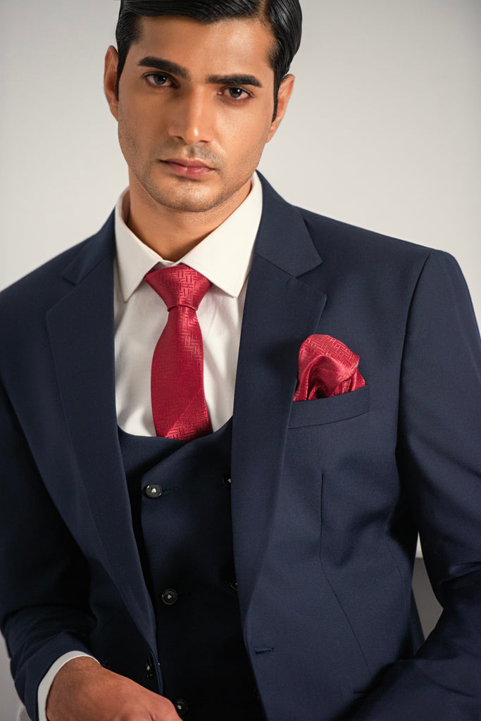 Navy Blue Elegant Coat Pant &  Waistcoat For Men's