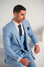 Ice Blue Elegant Coat Pant &  Waistcoat For Men's