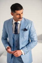 Ice Blue Elegant Coat Pant &  Waistcoat For Men's