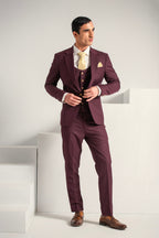 Burgundy Elegant Coat Pant &  Waistcoat For Men's