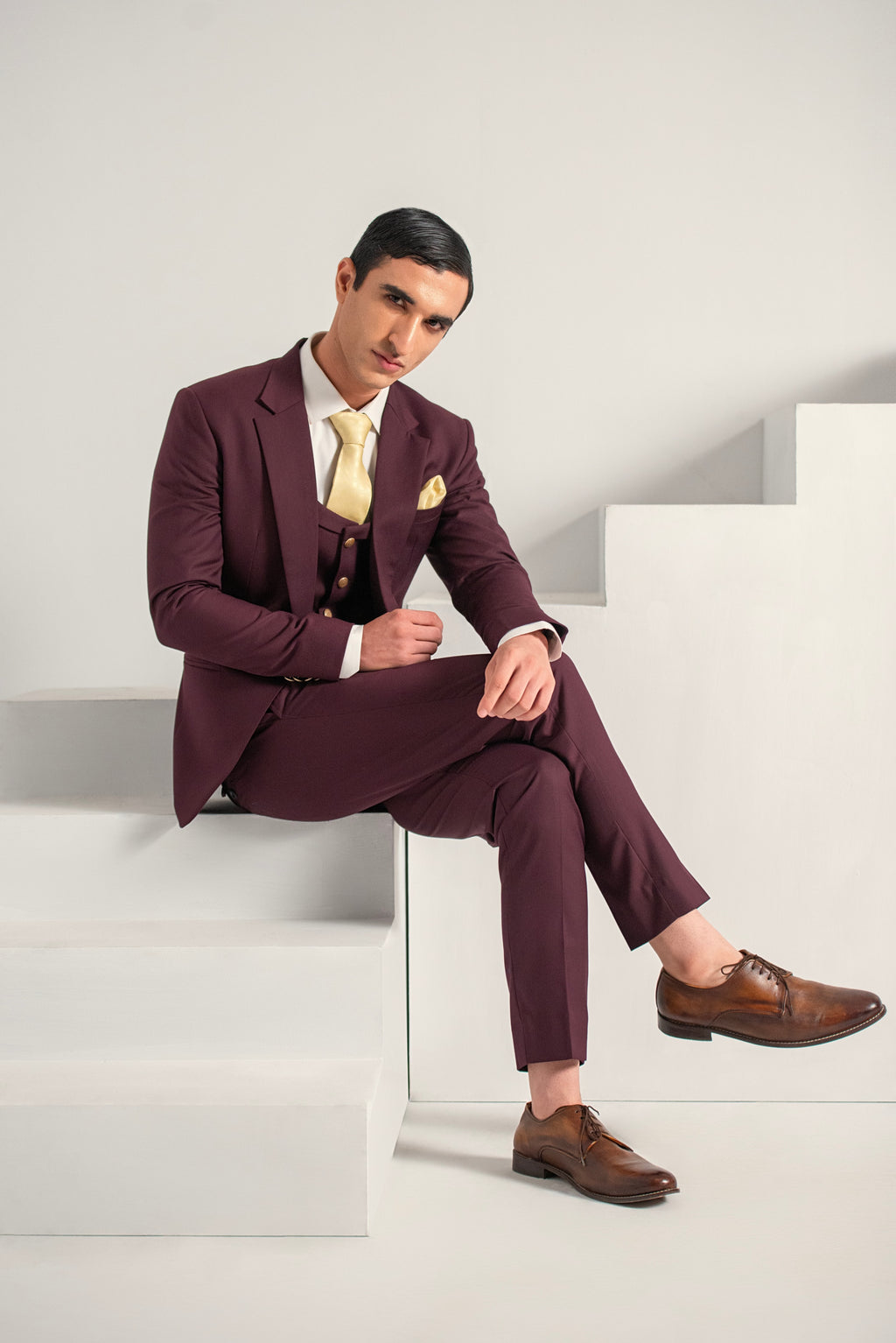 Burgundy Elegant Coat Pant &  Waistcoat For Men's