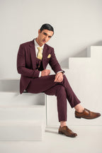 Burgundy Elegant Coat Pant &  Waistcoat For Men's
