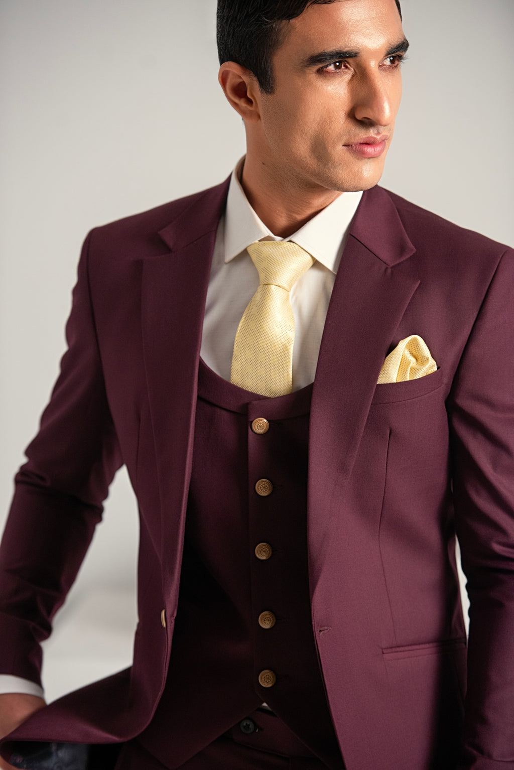 Burgundy Elegant Coat Pant &  Waistcoat For Men's