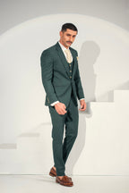 Green Elegant Coat Pant &  Waistcoat For Men's