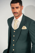 Green Elegant Coat Pant &  Waistcoat For Men's