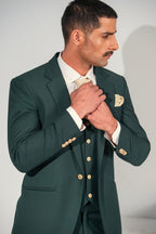 Green Elegant Coat Pant &  Waistcoat For Men's