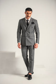 Grey Elegant Double Breasted Coat Pant For Men's