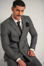 Grey Elegant Double Breasted Coat Pant For Men's