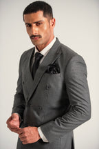 Grey Elegant Double Breasted Coat Pant For Men's
