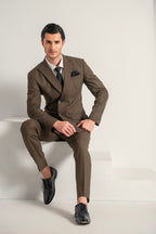 Brown Elegant Double Breasted Coat Pant For Men's