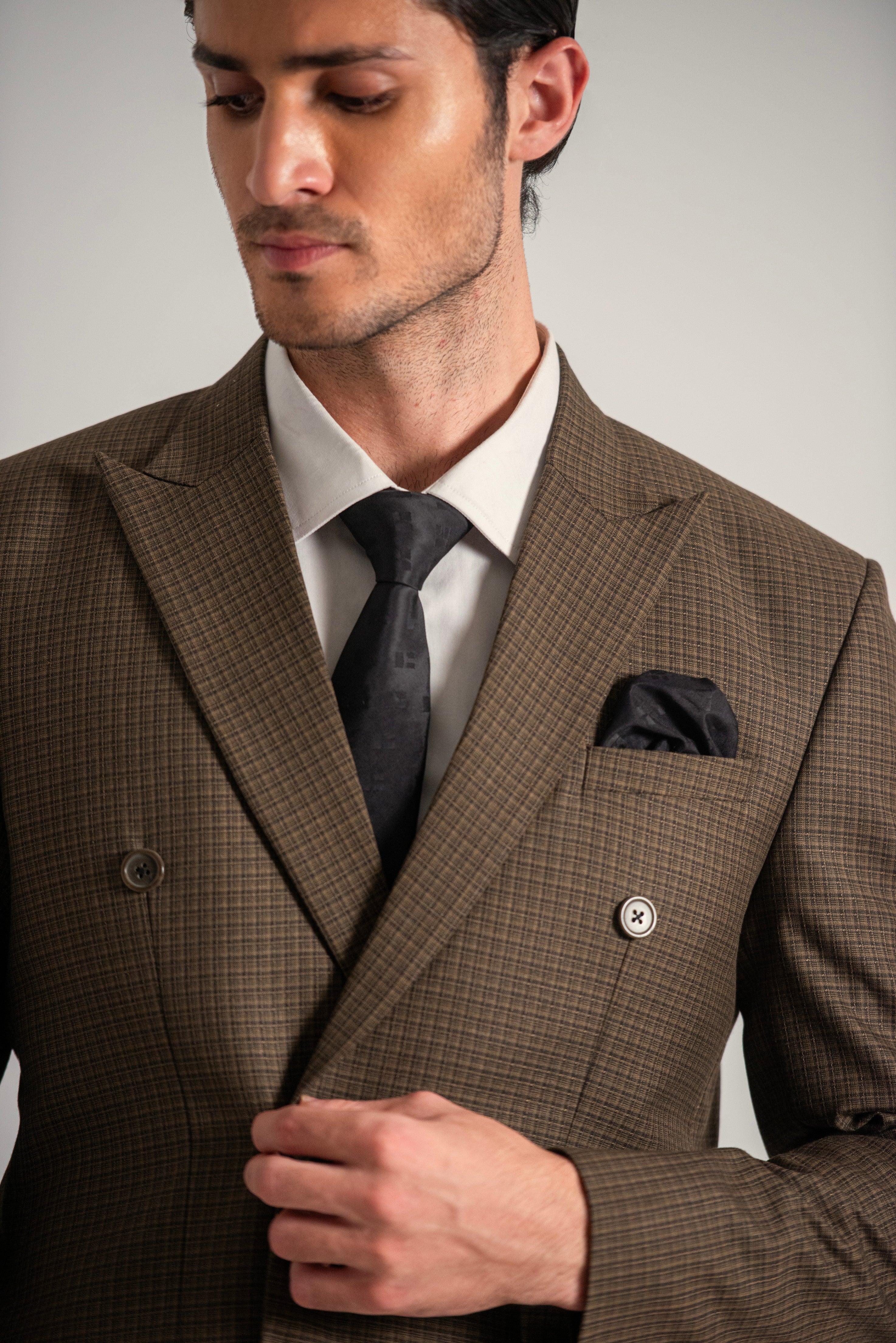 Brown Elegant Double Breasted Coat Pant For Men's