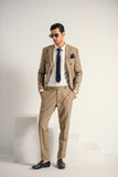 Beige Elegant Double Breasted Coat Pant For Men's