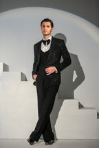 Black Georgette + Handwork Tuxedo Coat Pant & Waistcoat For Men's