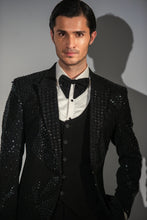 Load image into Gallery viewer, Black Georgette + Handwork Tuxedo Coat Pant &amp; Waistcoat For Men&#39;s