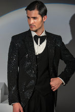 Load image into Gallery viewer, Black Georgette + Handwork Tuxedo Coat Pant &amp; Waistcoat For Men&#39;s