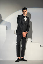 Load image into Gallery viewer, Black Embroidery + Handwork Tuxedo Coat Pant &amp; Waistcoat For Men&#39;s