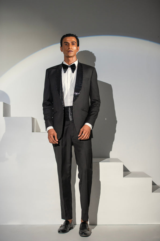 Black Tuxedo Coat Pant For Men's