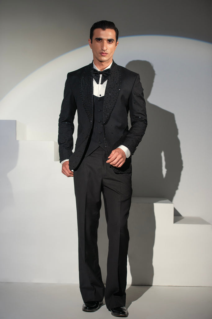 Black Tuxedo Coat Pant & Waistcoat For Men's