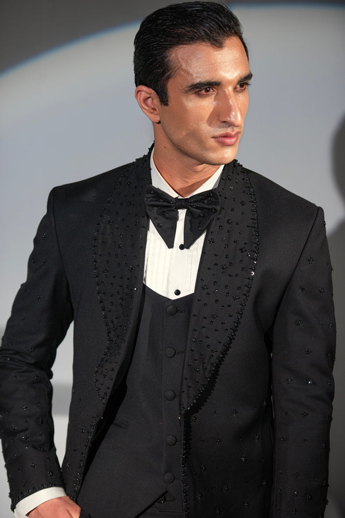 Black Tuxedo Coat Pant & Waistcoat For Men's