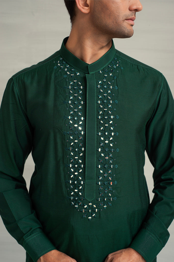 Green Kurta Pajama + Mirror Work For Men's