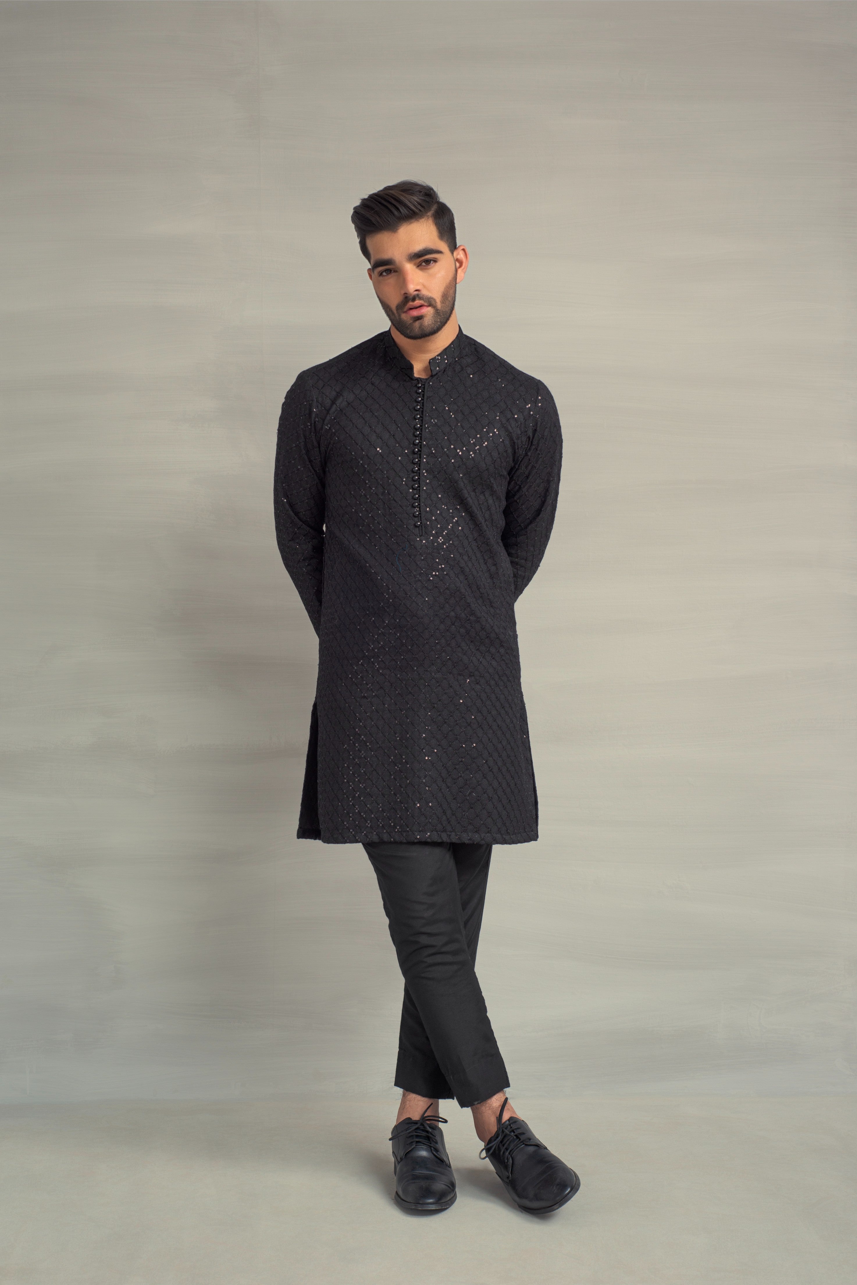 Black Sequence Design Kurta Pajama For Men's