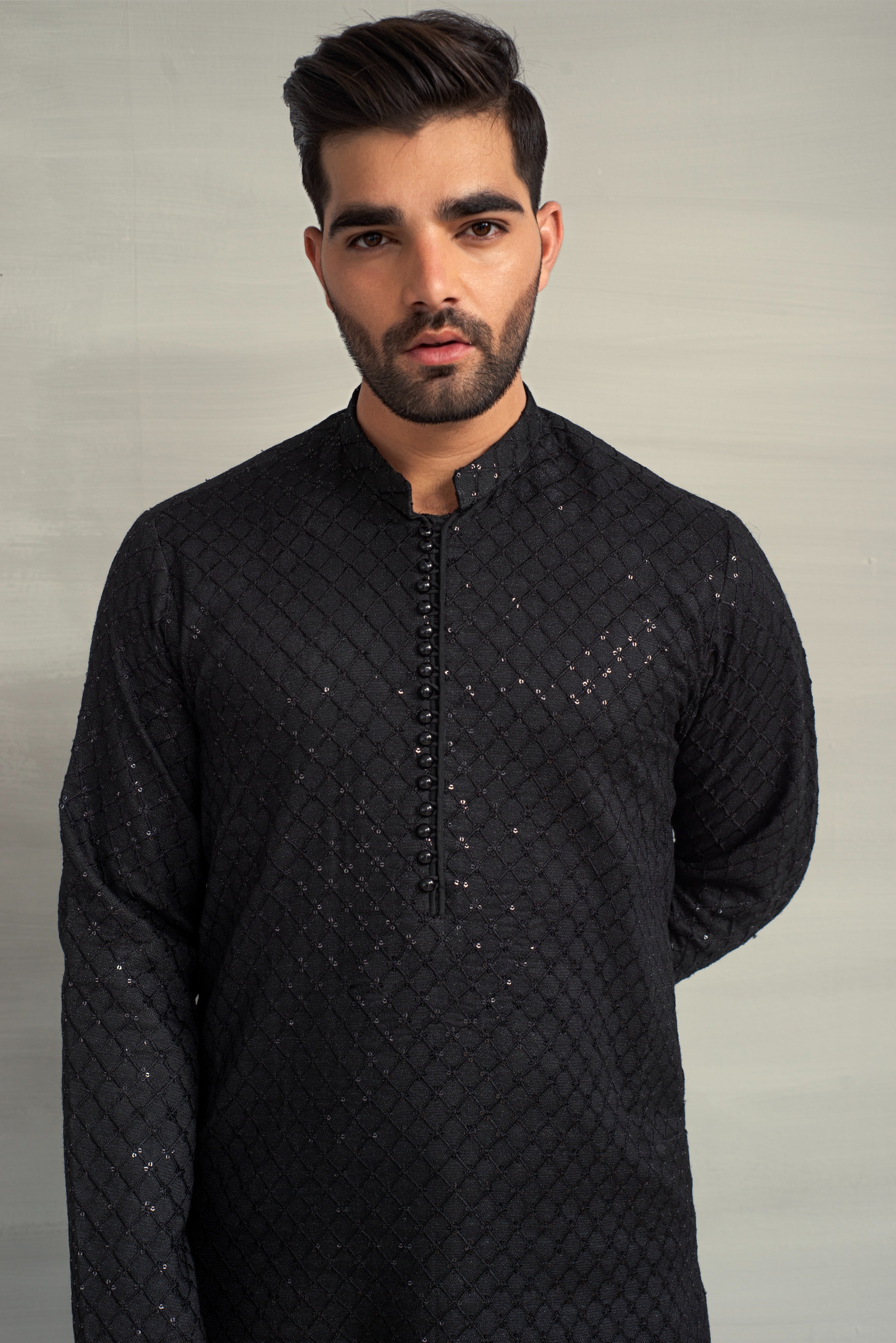 Black Sequence Design Kurta Pajama For Men's
