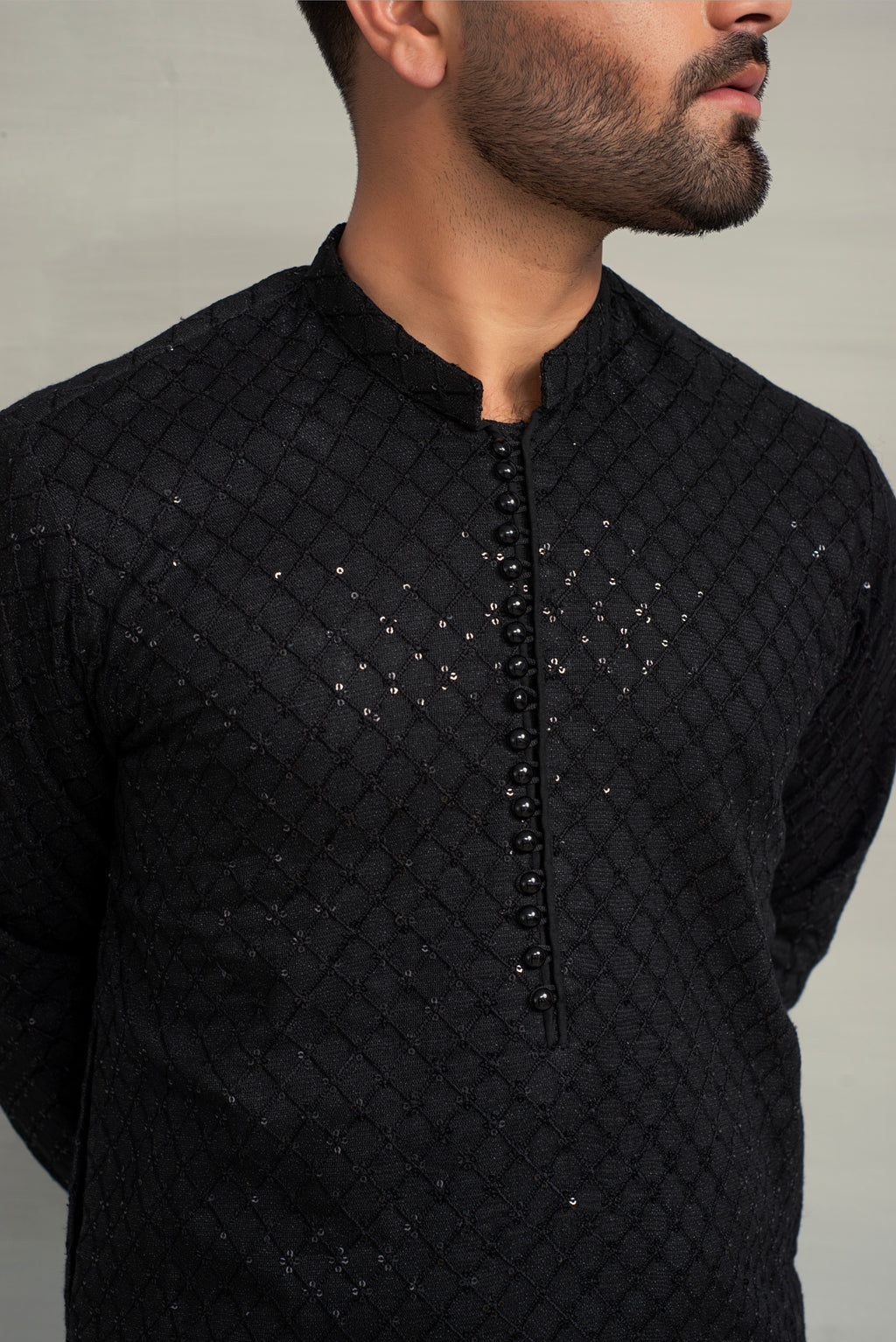 Black Sequence Design Kurta Pajama For Men's
