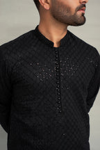 Black Sequence Design Kurta Pajama For Men's