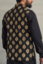 Load image into Gallery viewer, Black Golden Embroidery Waistcoat + Black Kurta Pajama For Men&#39;s