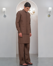Load image into Gallery viewer, Brown Kurta Bell Bottom Pajama + Waist Coat For Men's
