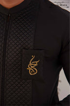 Black Logo Hand Work Kurta Pajama For Men's