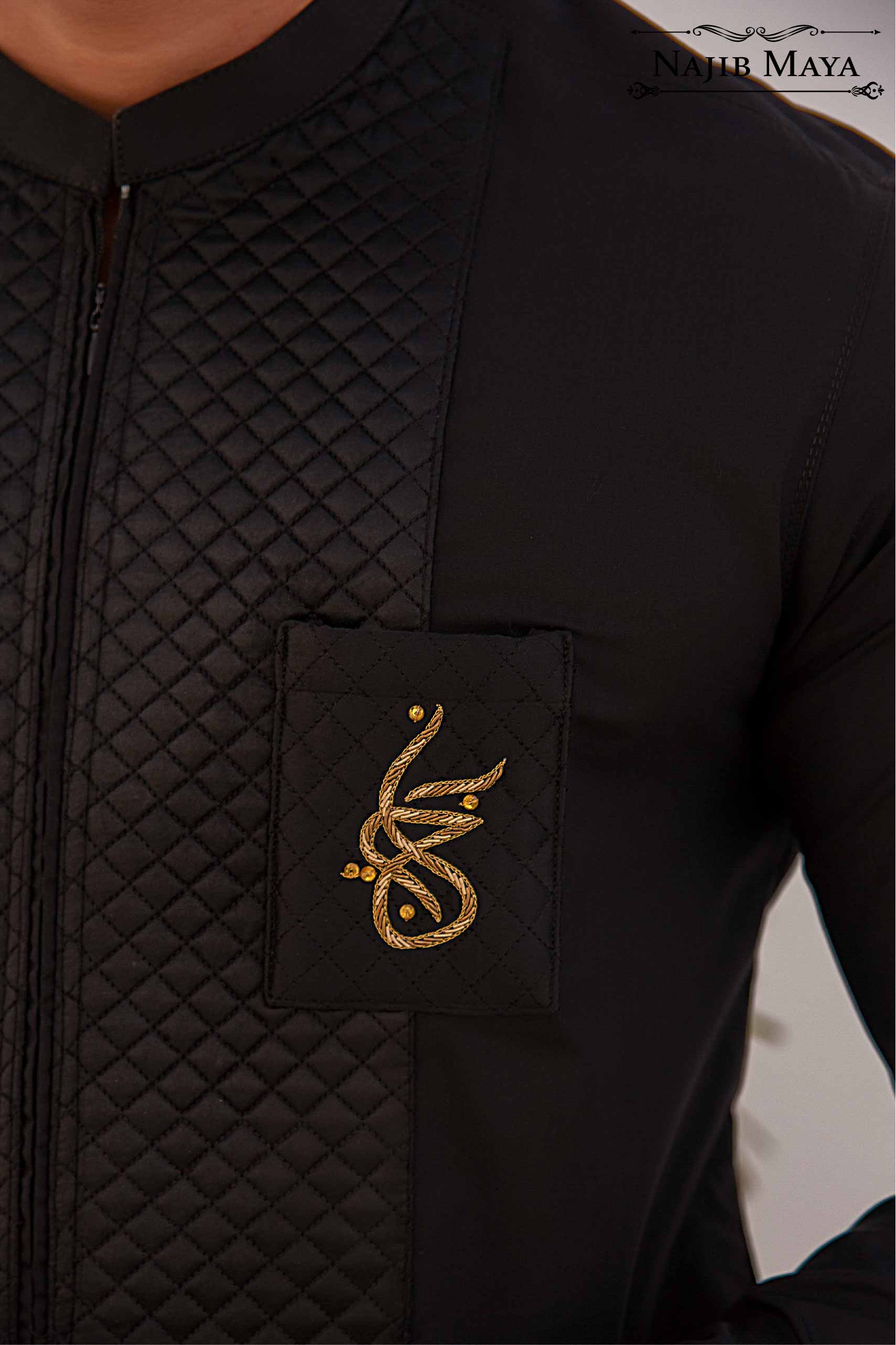 Black Logo Hand Work Kurta Pajama For Men's