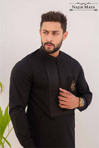 Black Logo Hand Work Kurta Pajama For Men's