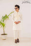 Cream Logo Hand Work Kurta Pajama For Men's