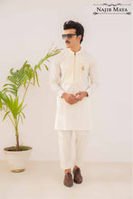 Load image into Gallery viewer, Cream Logo Hand Work Kurta Pajama For Men&#39;s