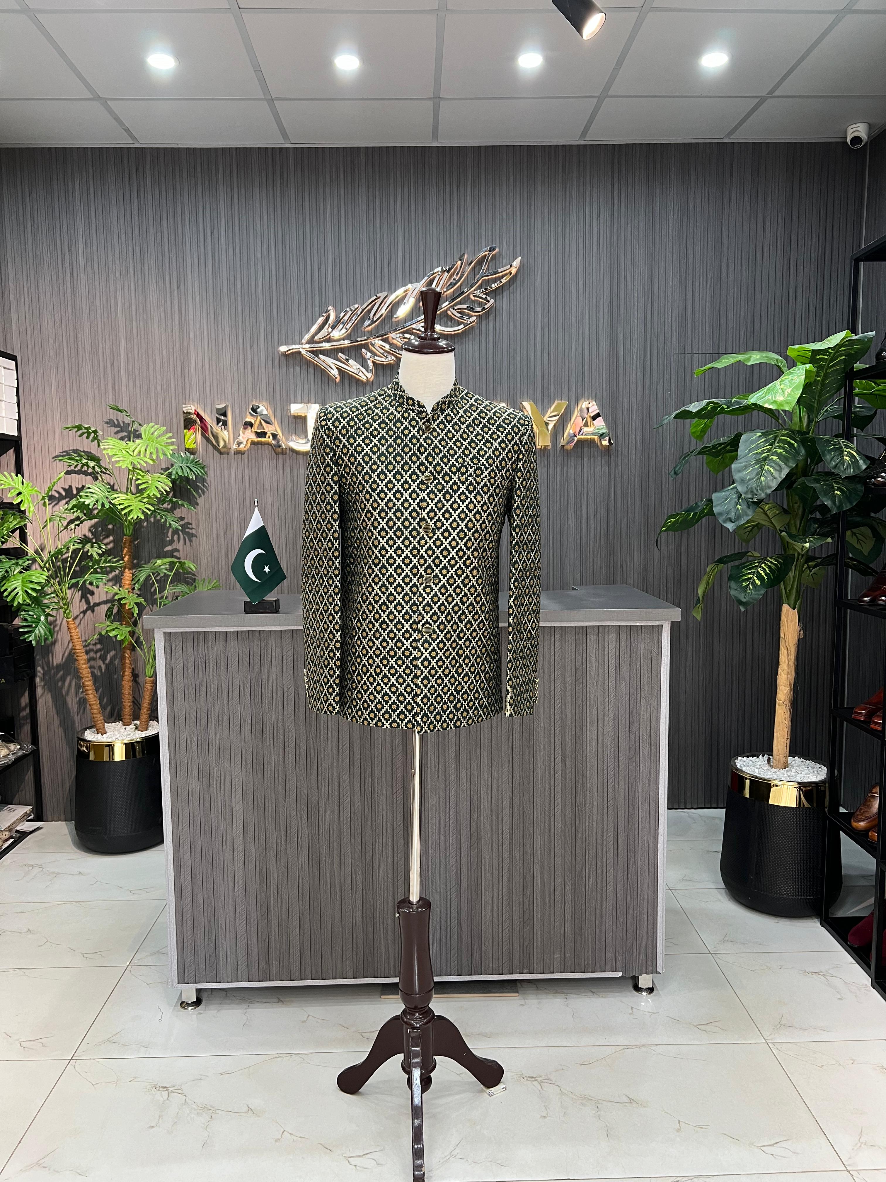 Green Embroidery Prince Coat For Men's Main image