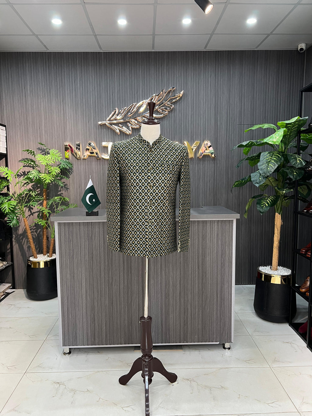 Green Embroidery Prince Coat For Men's