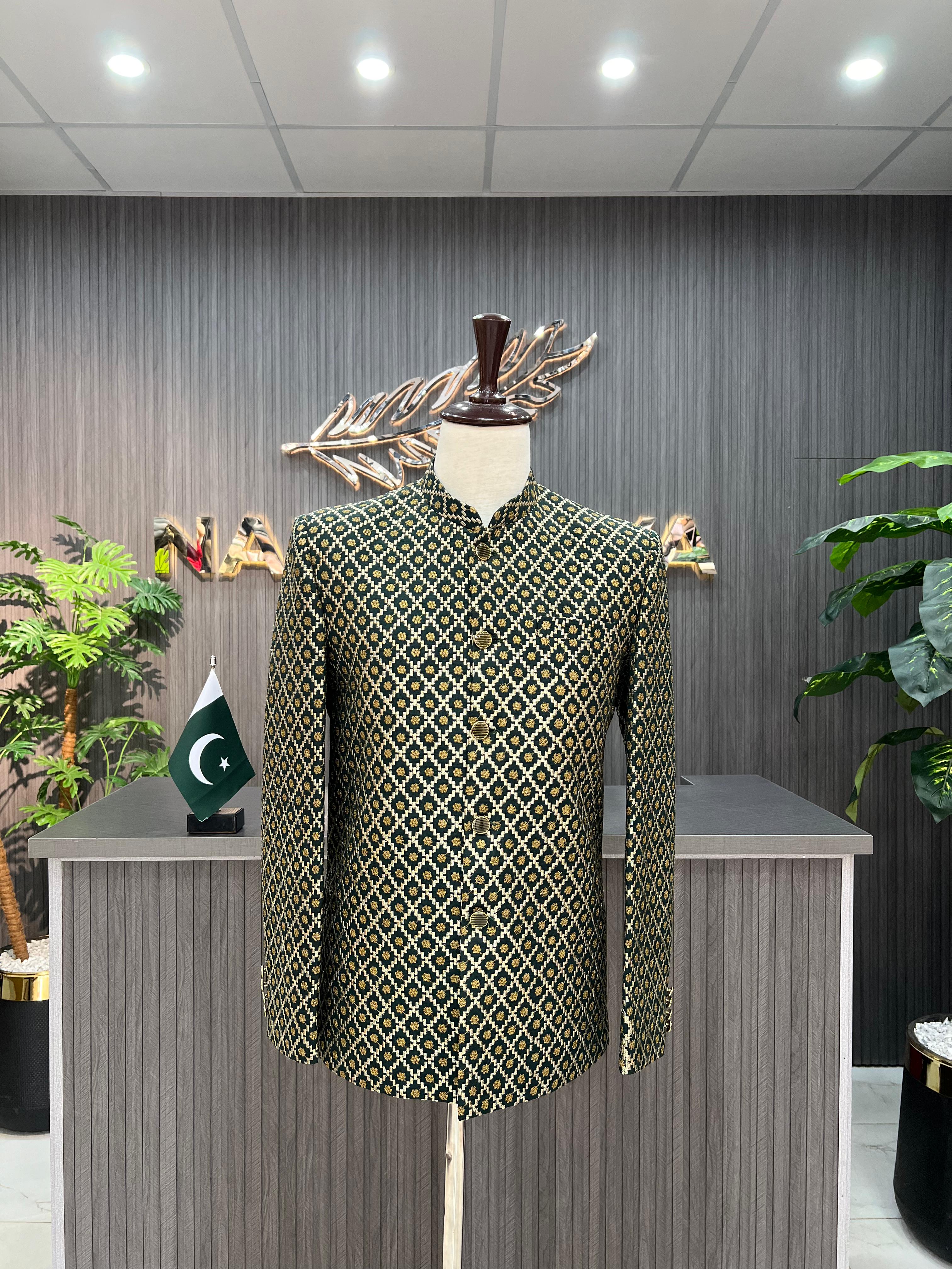 Green Embroidery Prince Coat For Men's Secondary image