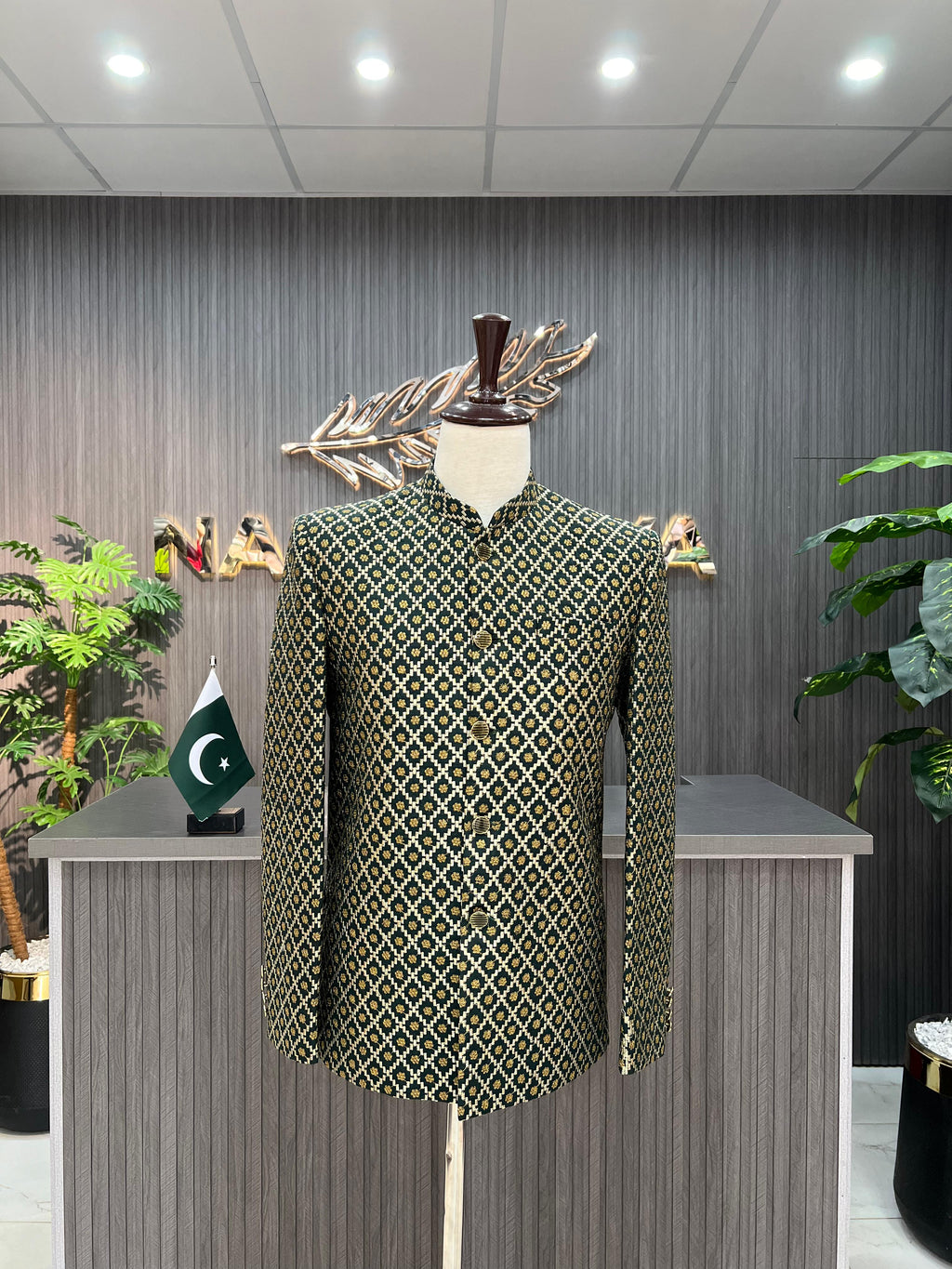 Green Embroidery Prince Coat For Men's