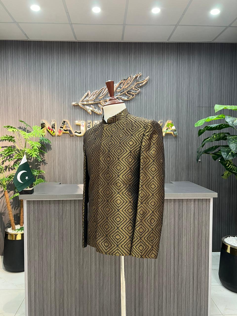 Copper Golden Embroidered Prince Coat For Men's