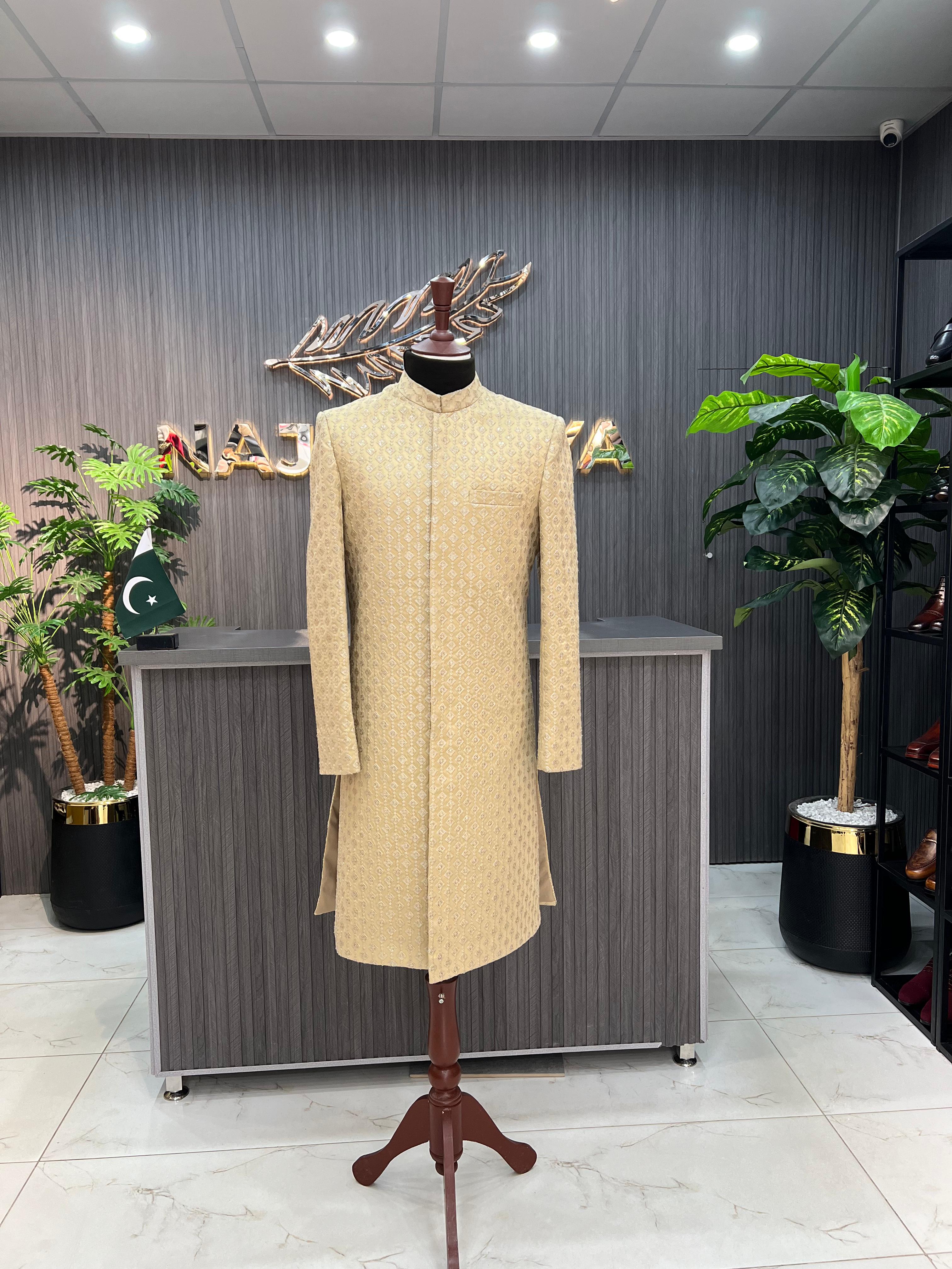 Golden Embroidery Sherwani For Men's Main image