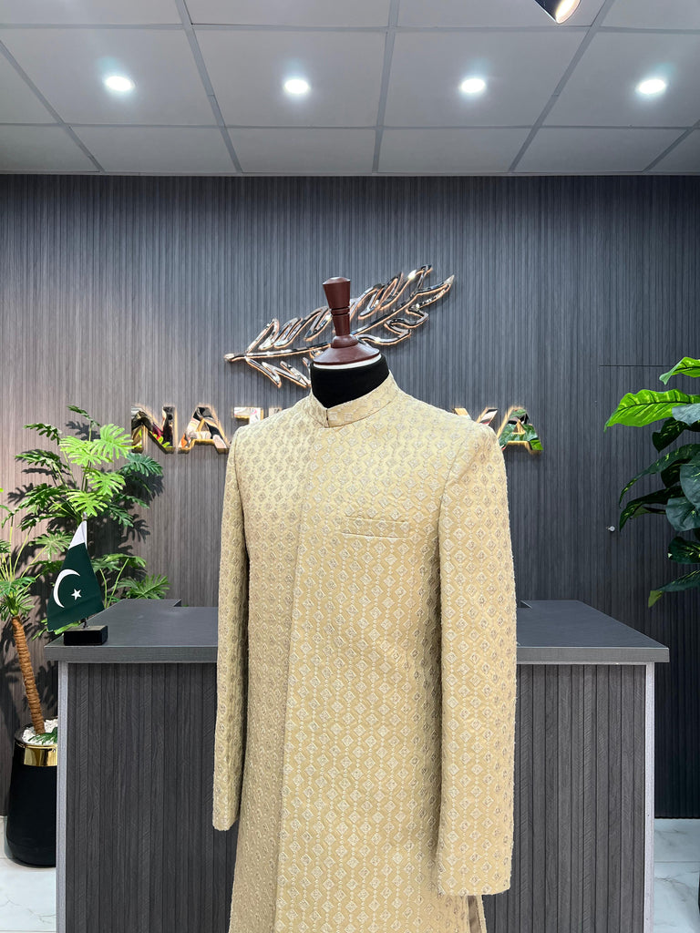 Golden Embroidery Sherwani For Men's