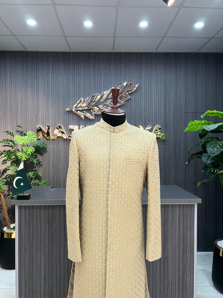 Golden Embroidery Sherwani For Men's