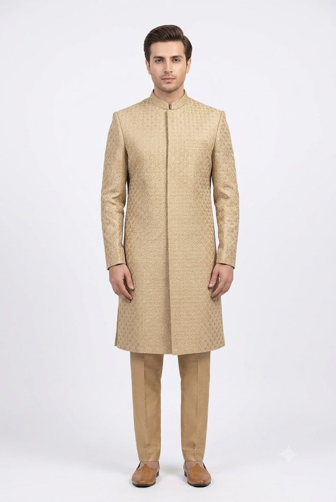 Golden Embroidery Sherwani For Men's