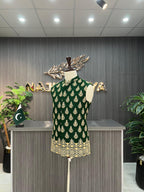 Green Golden Embroidery Waistcoat For Men's
