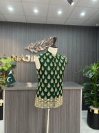 Green Golden Embroidery Waistcoat For Men's