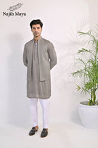 Grey Embroidery Kurta Pajama & Waist Coat For Men's